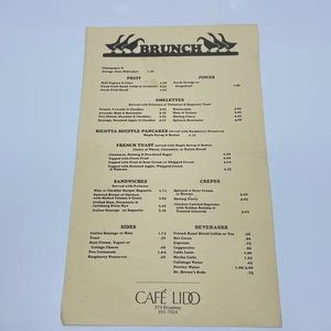 Vintage restaurant menu | Cafe Lido
